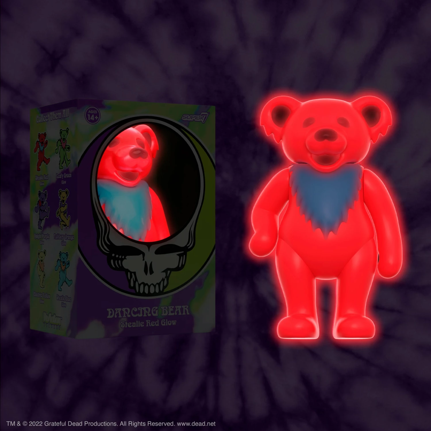 SUPER7 Grateful Dead ReAction Figure - Dancing Bear Glow (Stealie Red) 4 SUPER7 Grateful Dead ReAction Figure - Dancing Bear Glow (Stealie Red) - Image 2