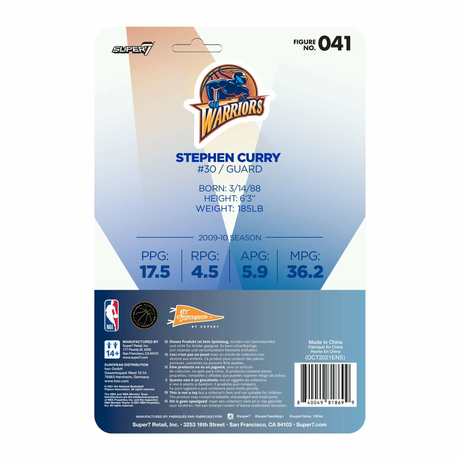 SUPER7 NBA Hardwood Classics ReAction W1 - Steph Curry (Warriors, Navy) 5 SUPER7 NBA Hardwood Classics ReAction W1 - Steph Curry (Warriors, Navy) - Image 3