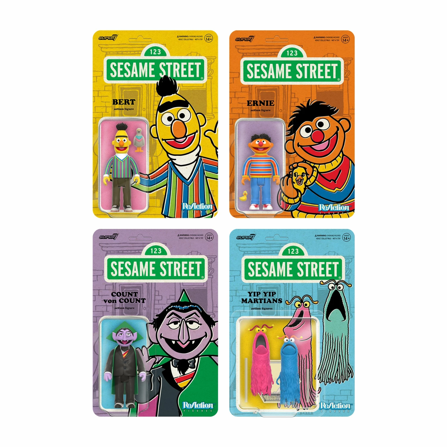 SUPER7 Sesame Street ReAction Figures Wave 1 - Bert, Ernie, Count Von Count & Yip Yip Martians 3 SUPER7 Sesame Street ReAction Figures Wave 1 - Bert, Ernie, Count Von Count & Yip Yip Martians