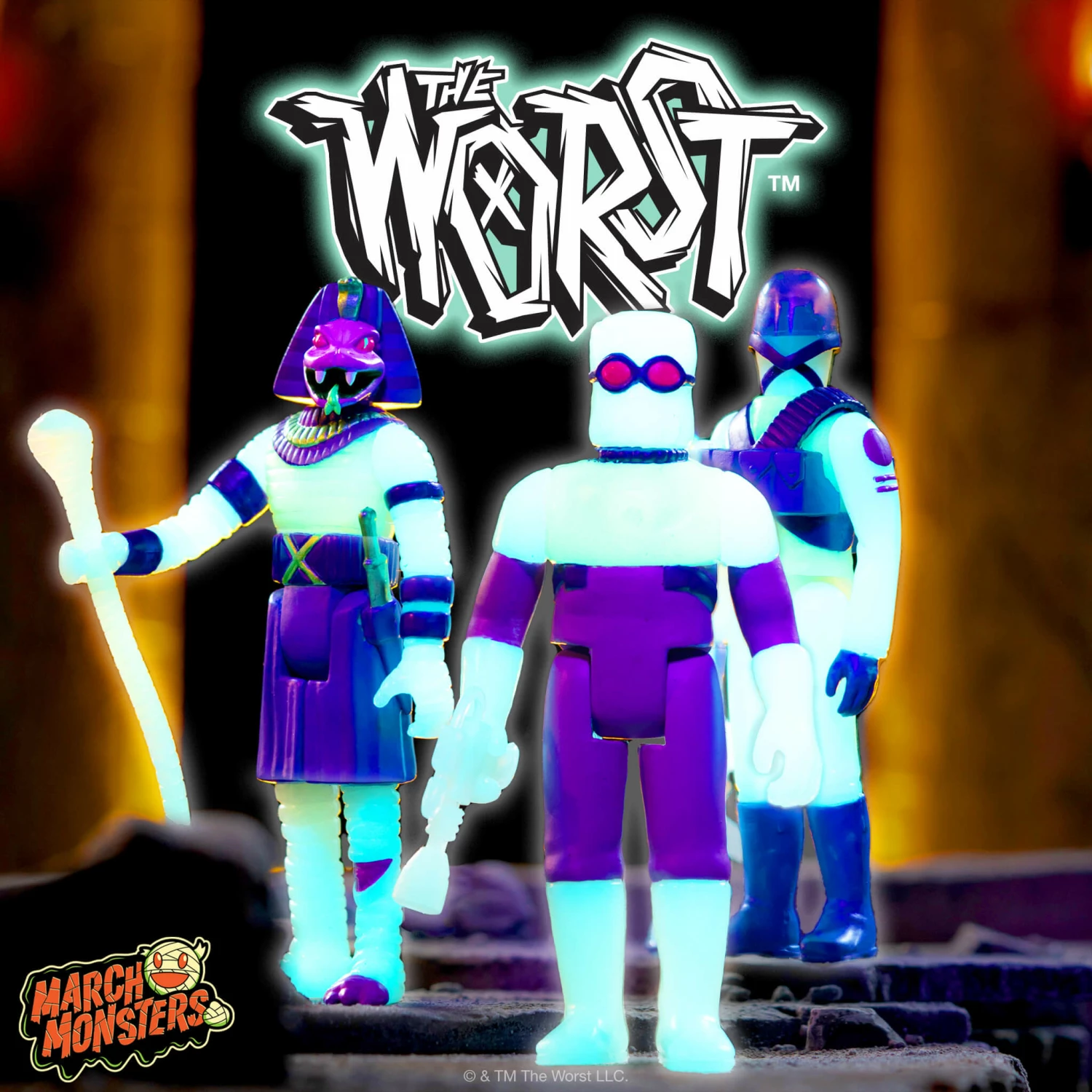 SUPER7 The Worst ReAction Figures - Snake Tut, X-3 & Gas Phantom (Monster Glow) 4 SUPER7 The Worst ReAction Figures - Snake Tut, X-3 & Gas Phantom (Monster Glow) - Image 2