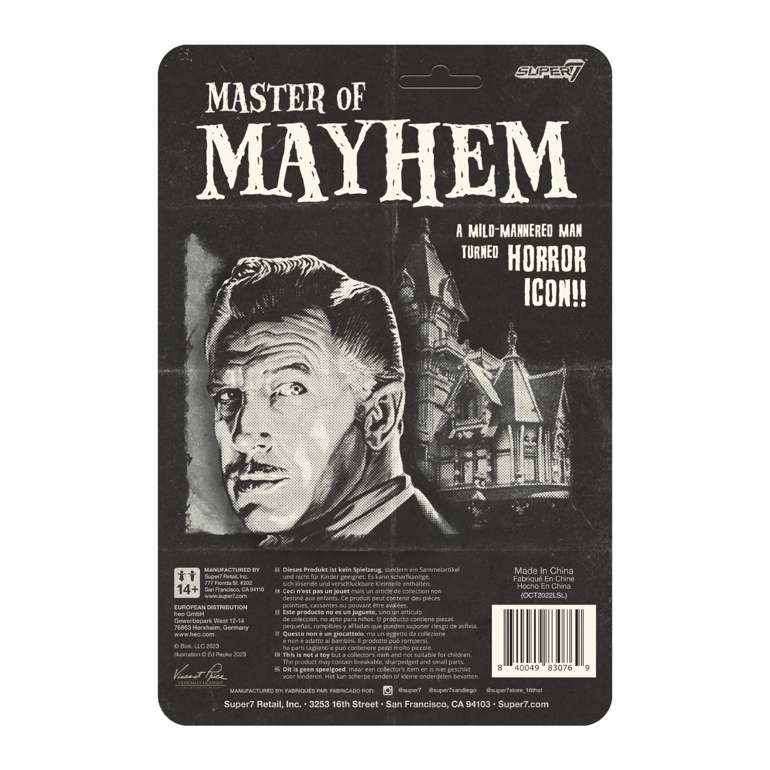 SUPER7 Vincent Price ReAction - Vincent Price (Grayscale) 7 SUPER7 Vincent Price ReAction - Vincent Price (Grayscale) - Image 5